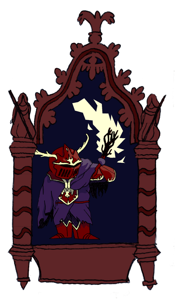 dessin d'une fenêtre médieval avec un chevalier dedans