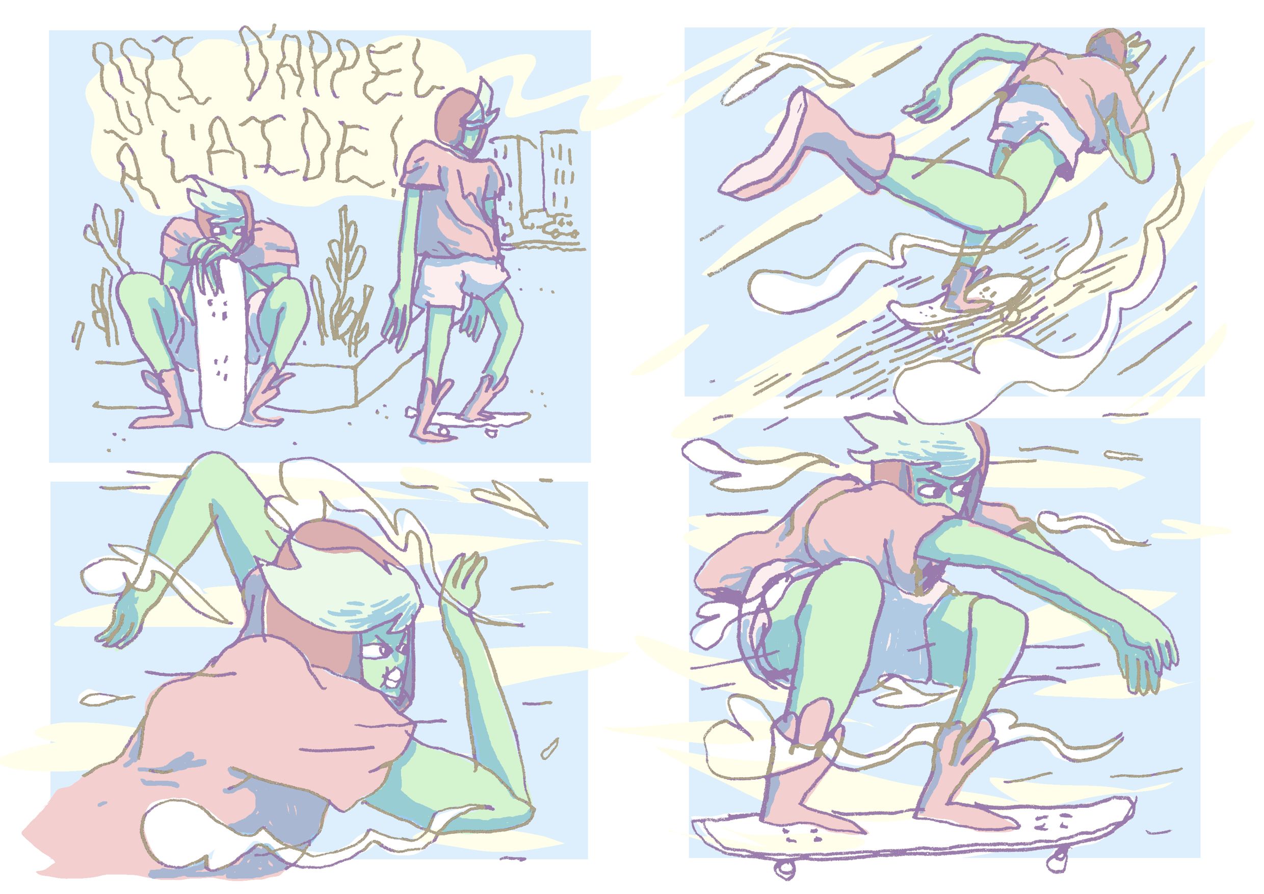 planche de bande dessinée sur un skater
